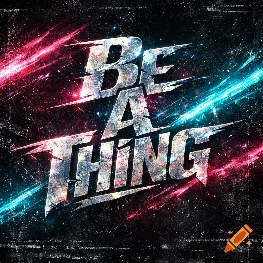 Grunge-style album cover art with 'BE A THING' in distressed white text, illuminated by vibrant pink and blue light streaks on a dark background.