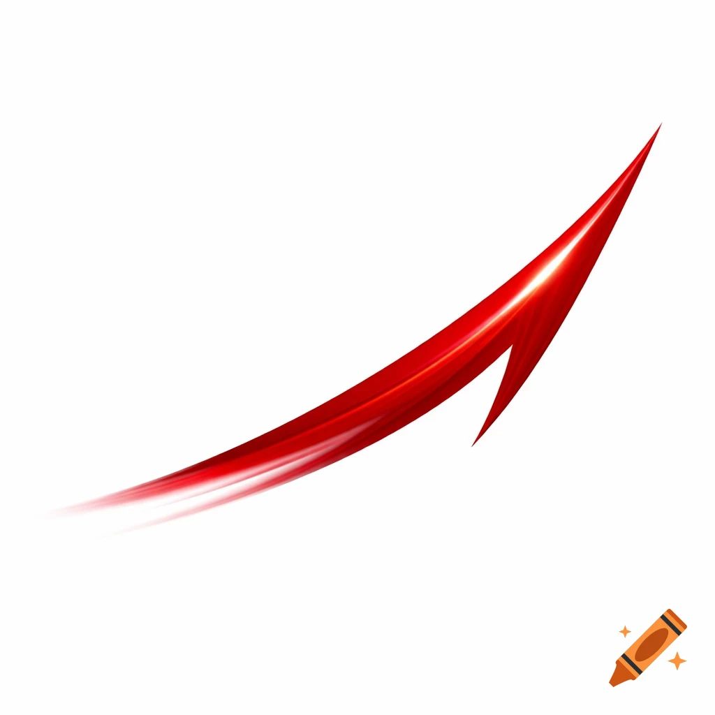 A glossy red curving swoosh with a blurred tail points upward on a white background.