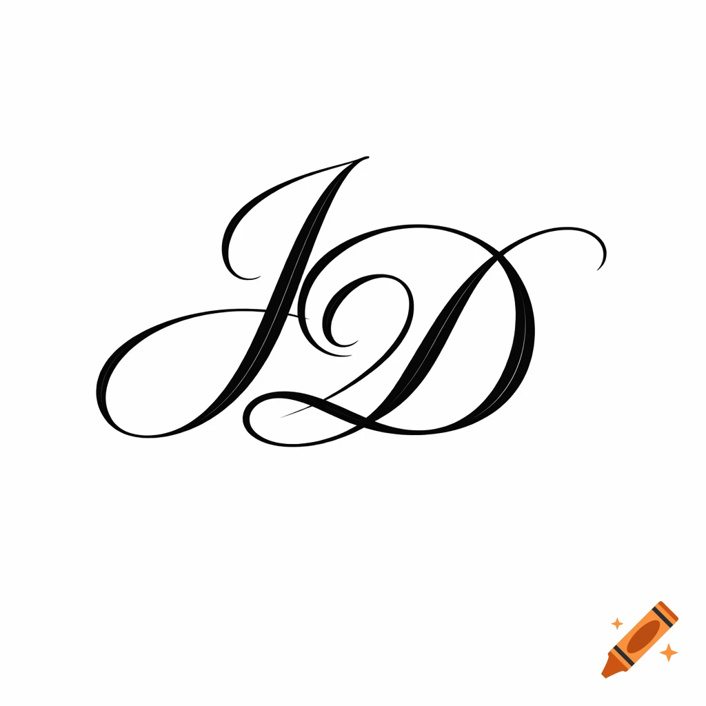 Black calligraphic monogram of intertwined letters J and D on a white background.