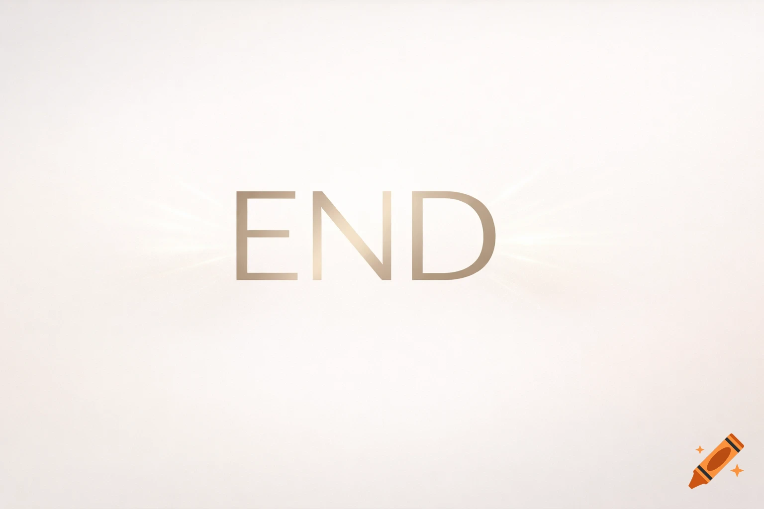 Golden, elegant 'END' text with a subtle glow on a clean, light background.