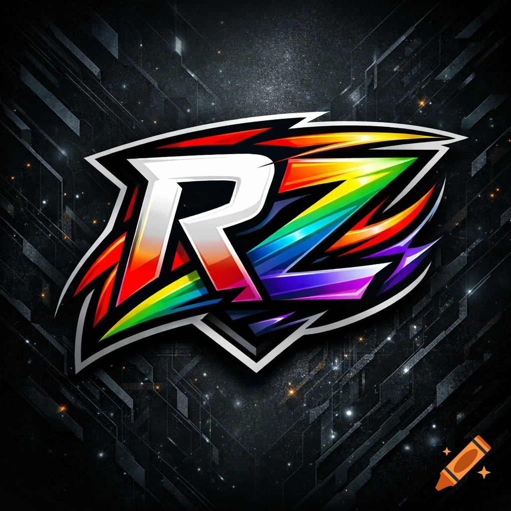A stylized esports logo featuring a white 'R' and rainbow-colored 'Z' on a dark, futuristic background.