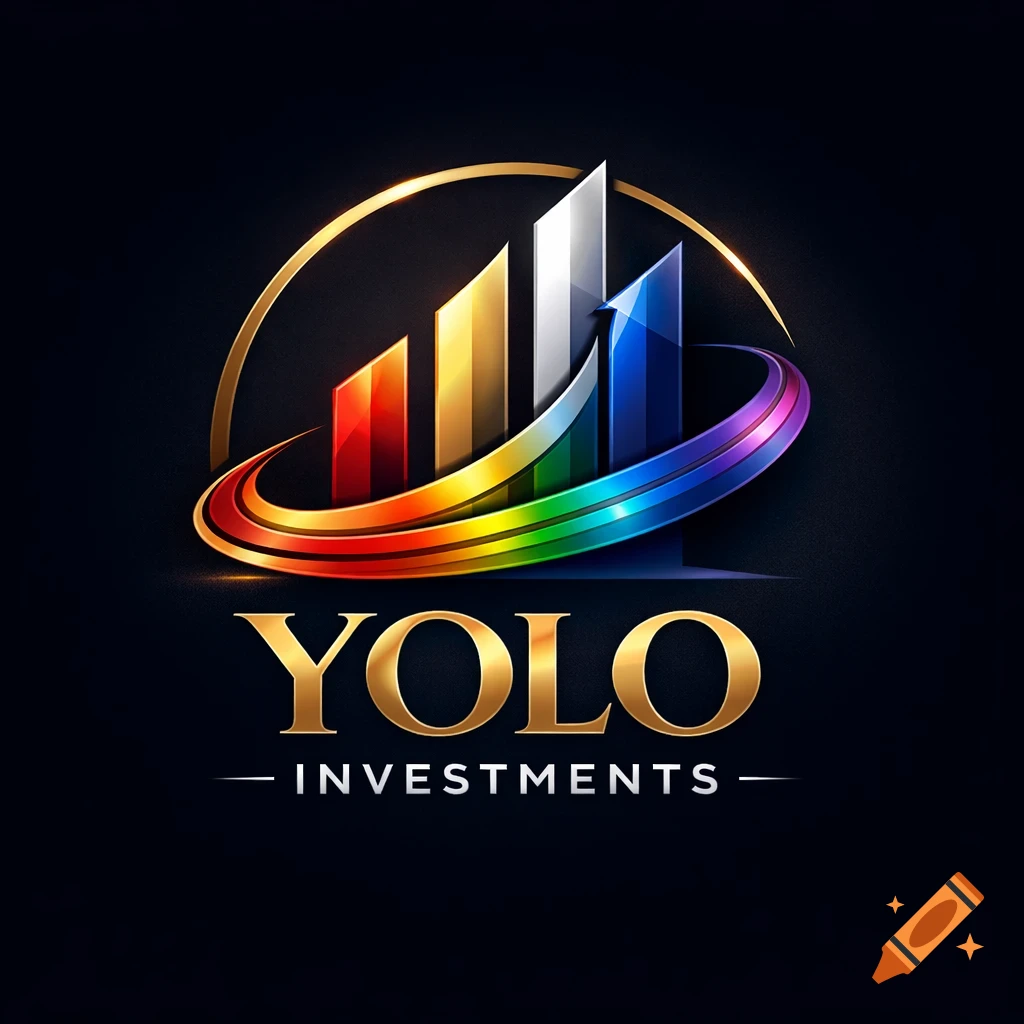 YOLO INVESTMENTS logo with a gold ring, colorful upward-trending bars, and a rainbow arc.