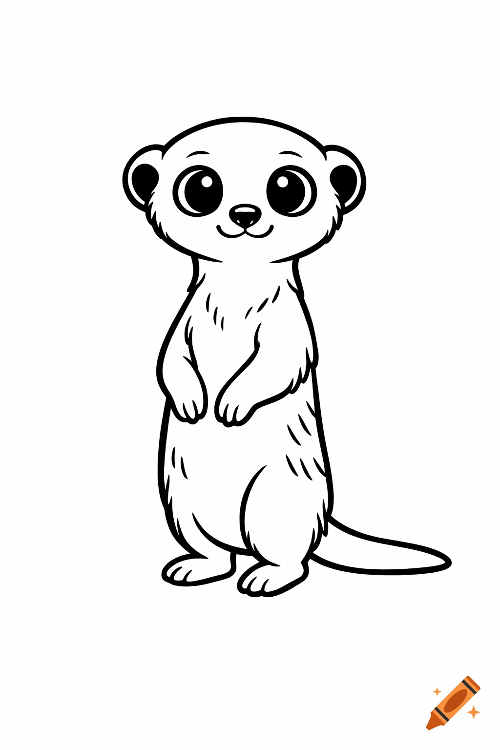A cute cartoon meerkat stands upright in a black and white coloring book style.