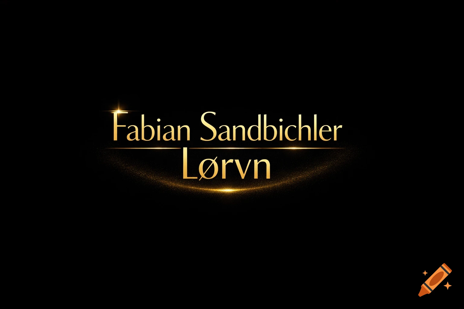 Gold glowing text 'Fabian Sandbichler Lørvn' on a black background with sparkling light effects.