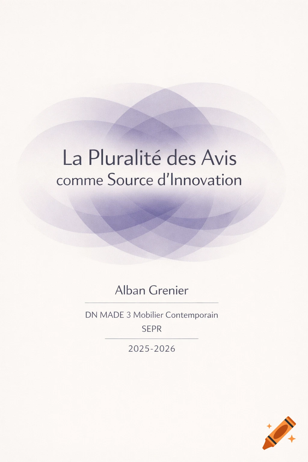 Minimalist academic cover page with a purple abstract design and the title 'La Pluralit n des Avis comme Source d'Innovation'.