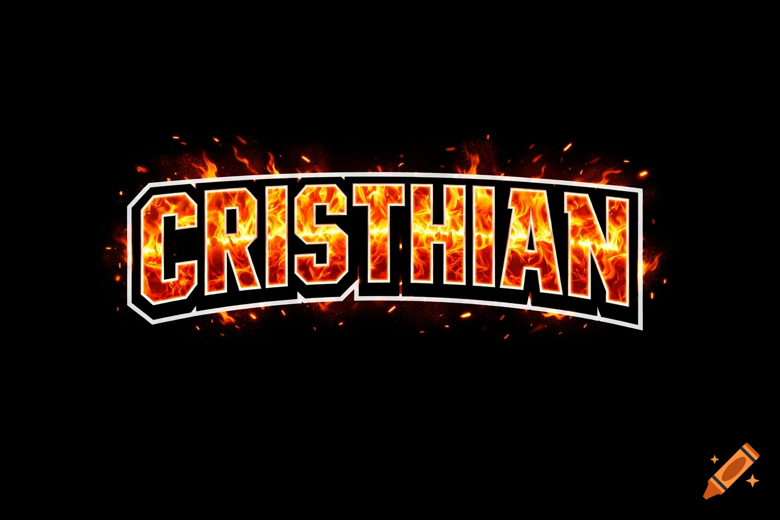 Fiery text 'CRISTHIAN' in a bold, athletic, jersey-style font on a black background with glowing embers.