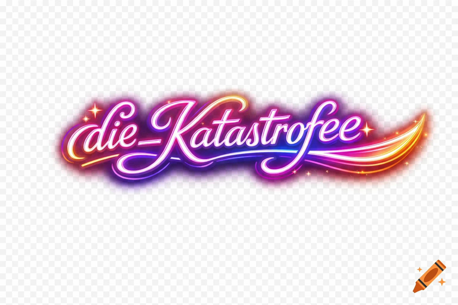 Vibrant neon-style glow text 'die_Katastrofee' with a swirling fox-tail flourish on a transparent background.