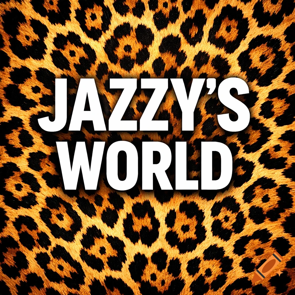 White text 'JAZZY'S WORLD' on a vibrant leopard print background.