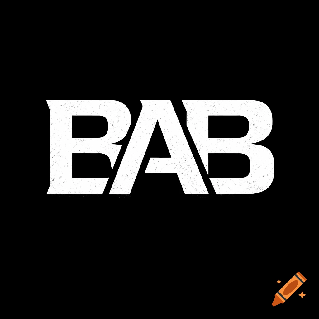 A white distressed logo featuring the letters BAB on a black background.