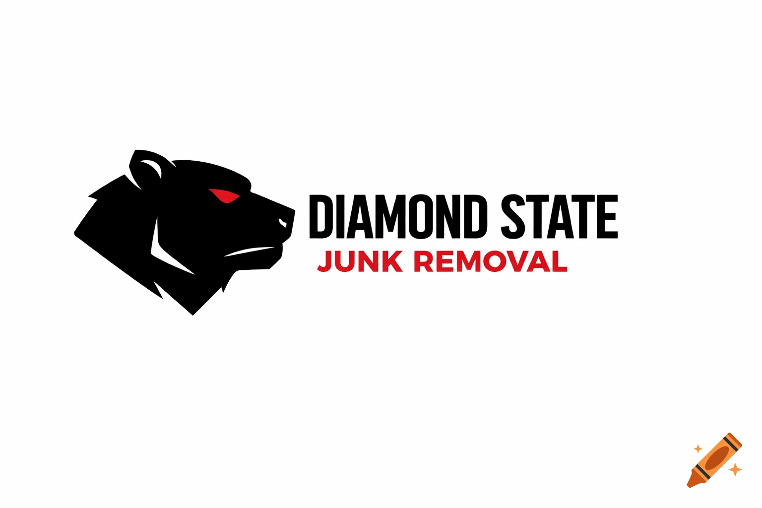 Modern minimalist logo with a black bear head and red eyes next to 'DIAMOND STATE JUNK REMOVAL' text.