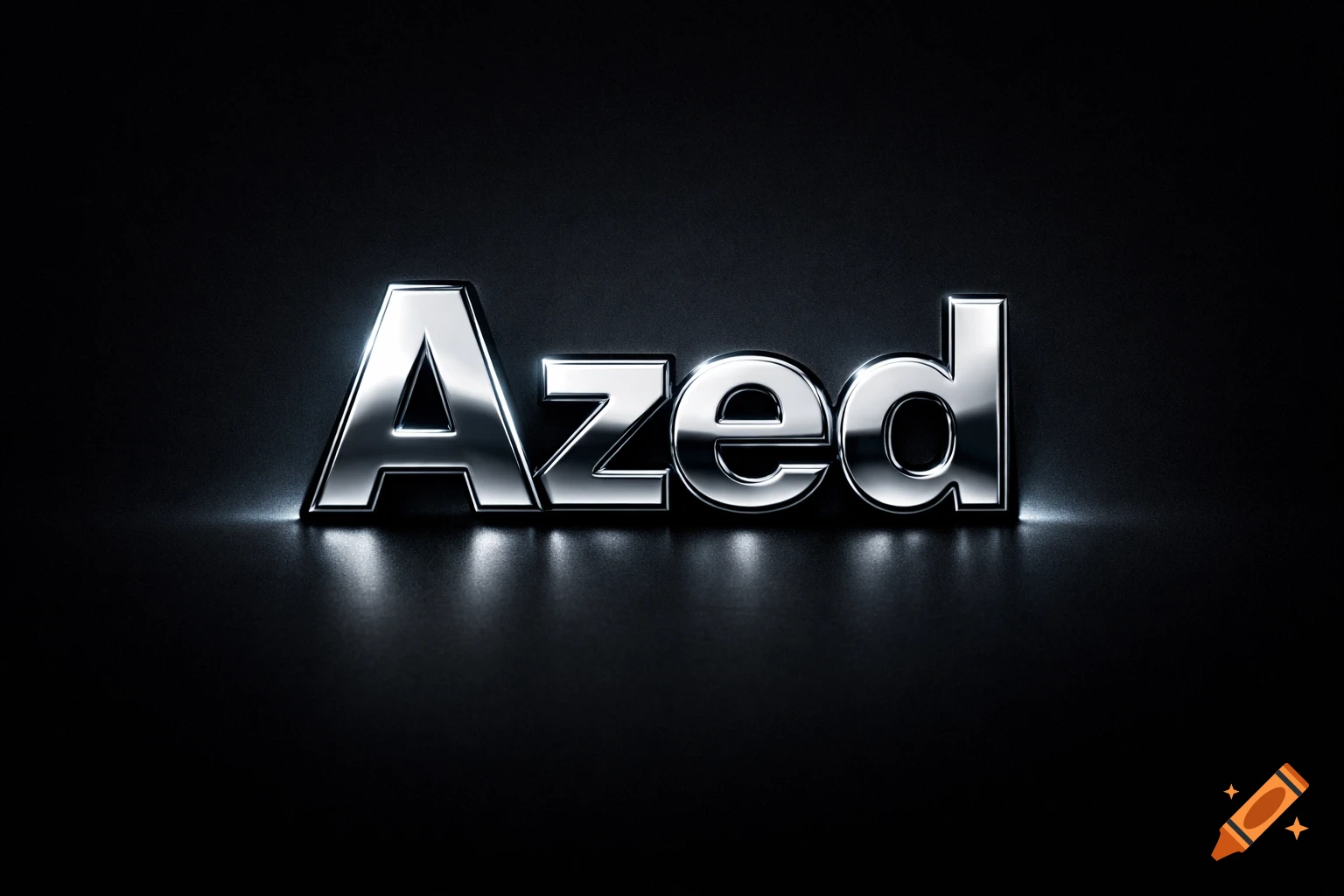 Shiny chrome 3D letters spelling "Azed" with a glowing effect against a dark, textured background.