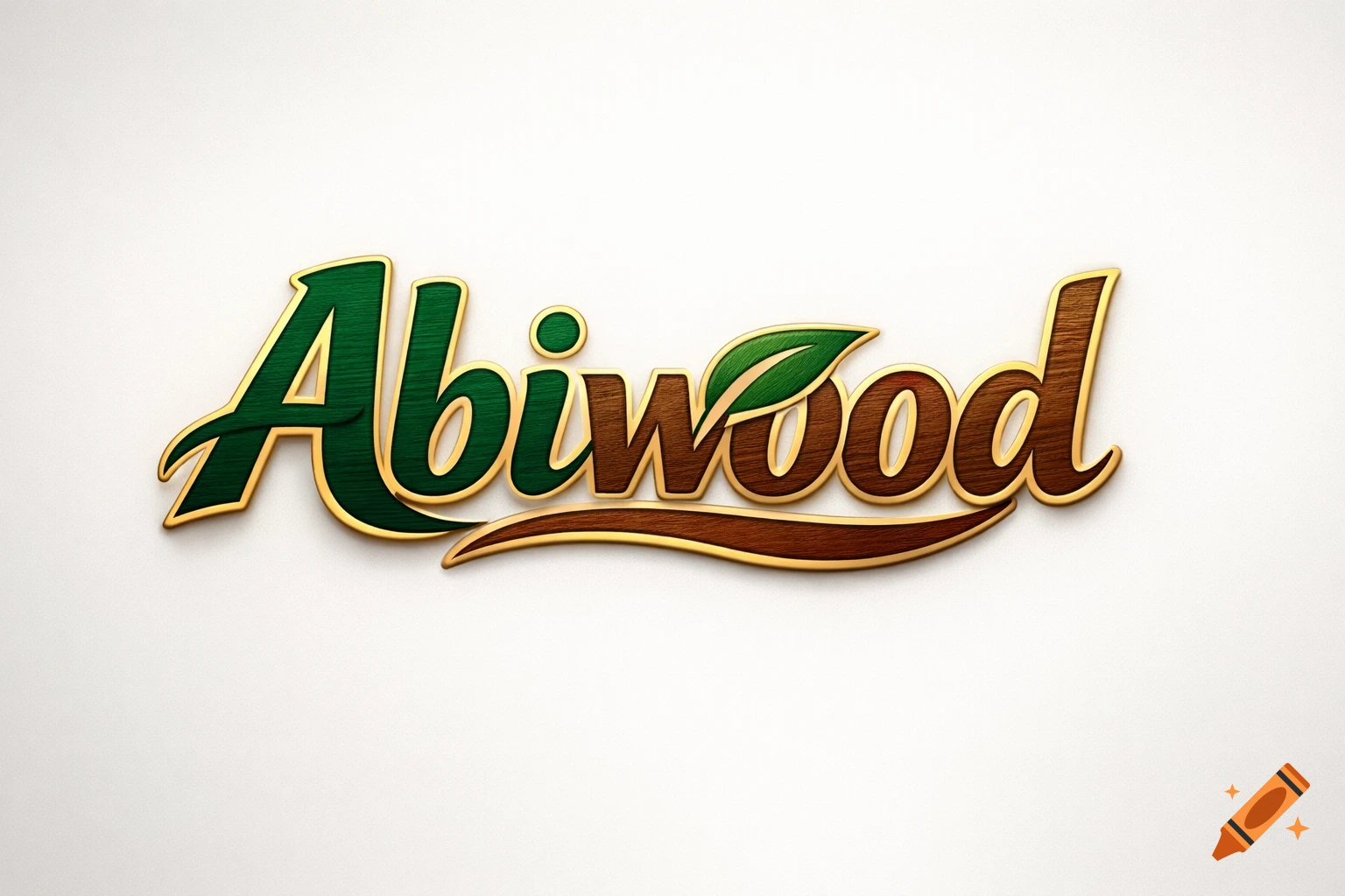 A stylized 'Abiwood' logo in green and brown wood texture with gold outlining, featuring a leaf design.