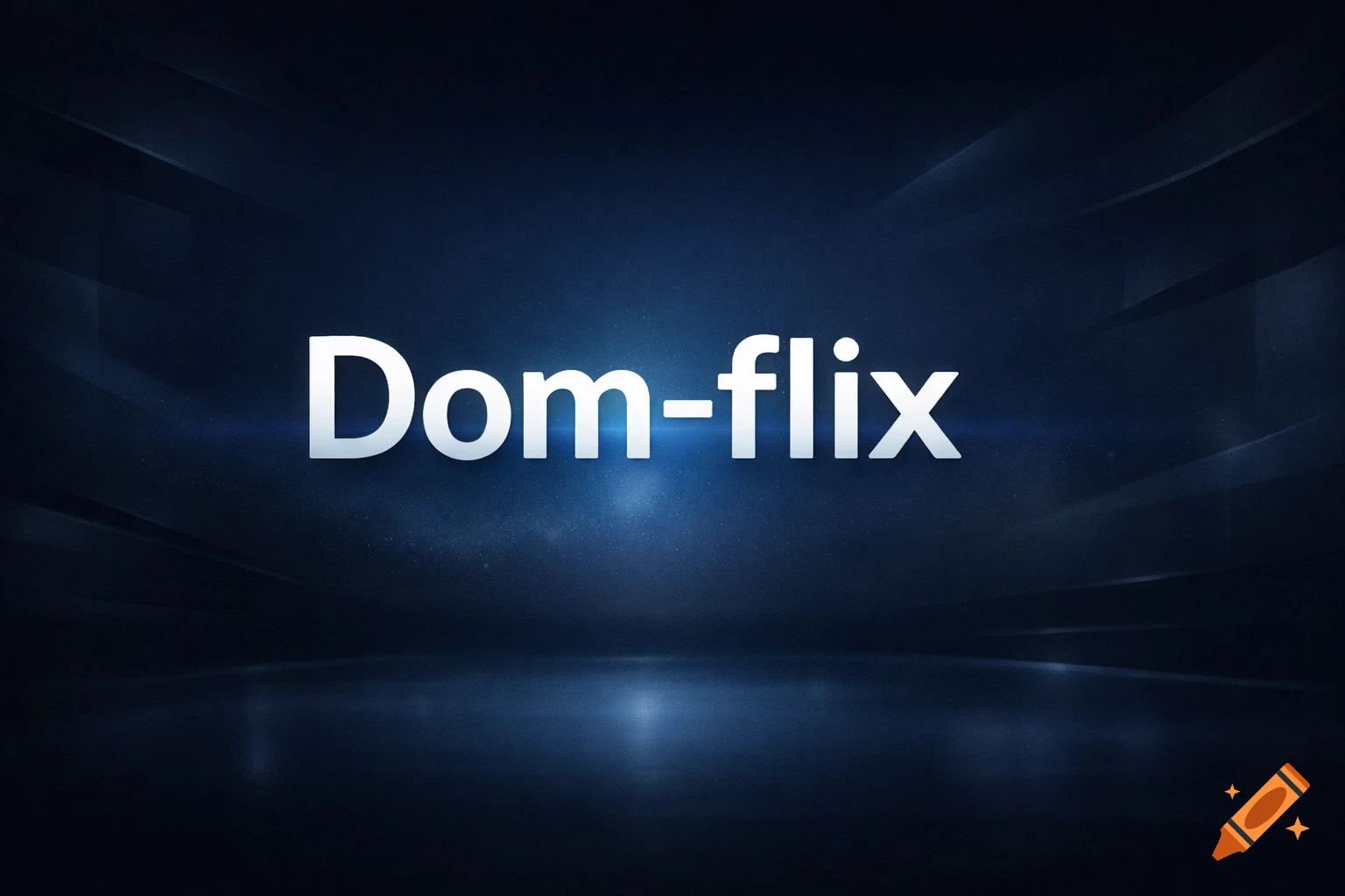 White text 'Dom-flix' on a dark blue, reflective background with subtle light streaks.
