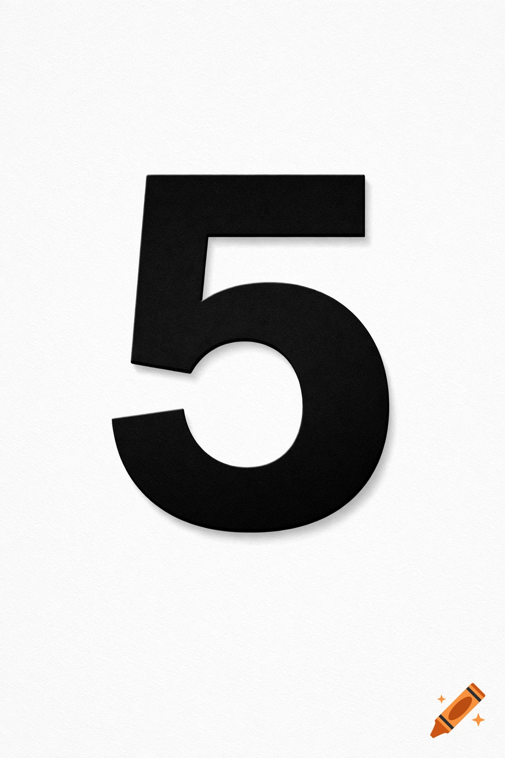 A large, bold black number 5 with a subtle shadow stands against a textured white background.