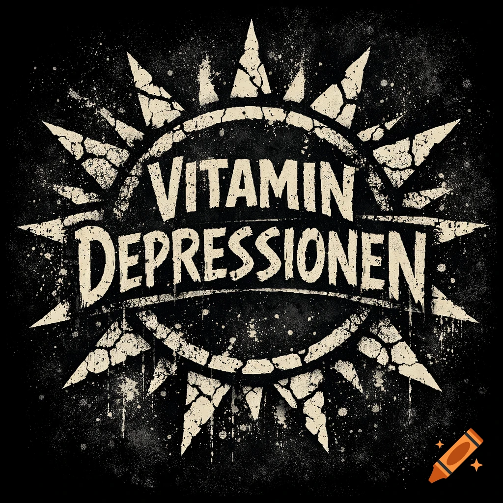 A distressed black and off-white grunge band logo features the text "VITAMIN DEPRESSIONEN" within a cracked sun design.
