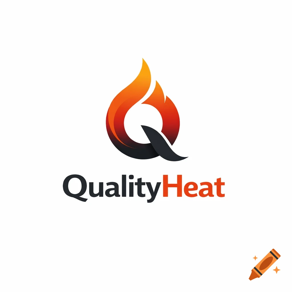 A logo for "QualityHeat" featuring a stylized Q integrated into an orange and red flame design, with the company name below.