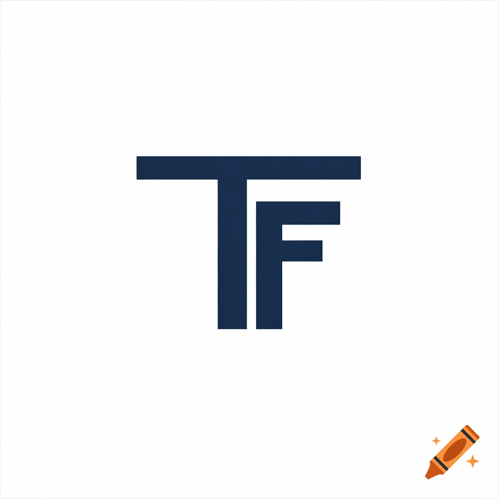 A dark blue logo combining the capital letters T and F on a white background.