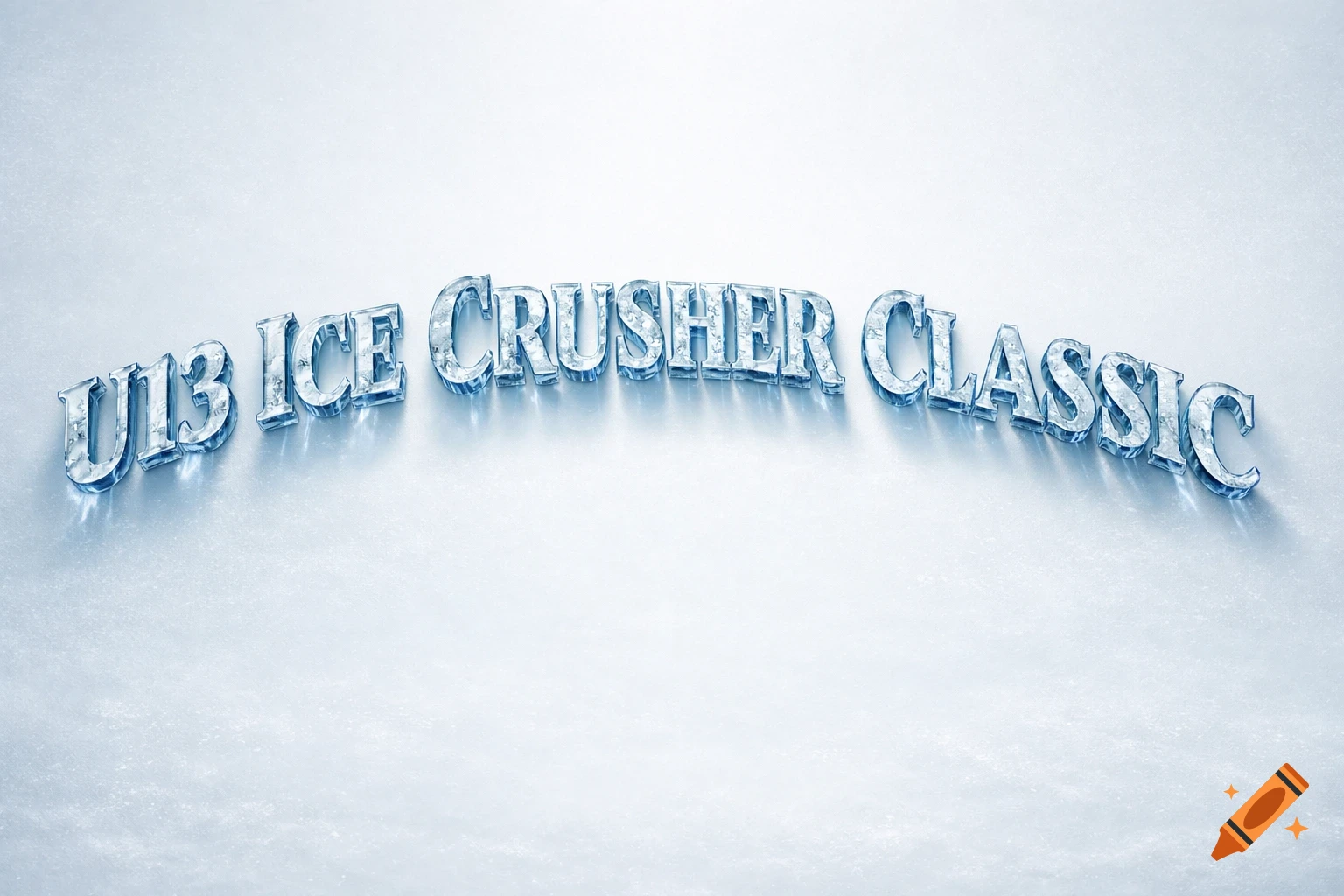 Ice-textured 3D text 'U13 ICE CRUSHER CLASSIC' curved upwards on a white, frosted background.