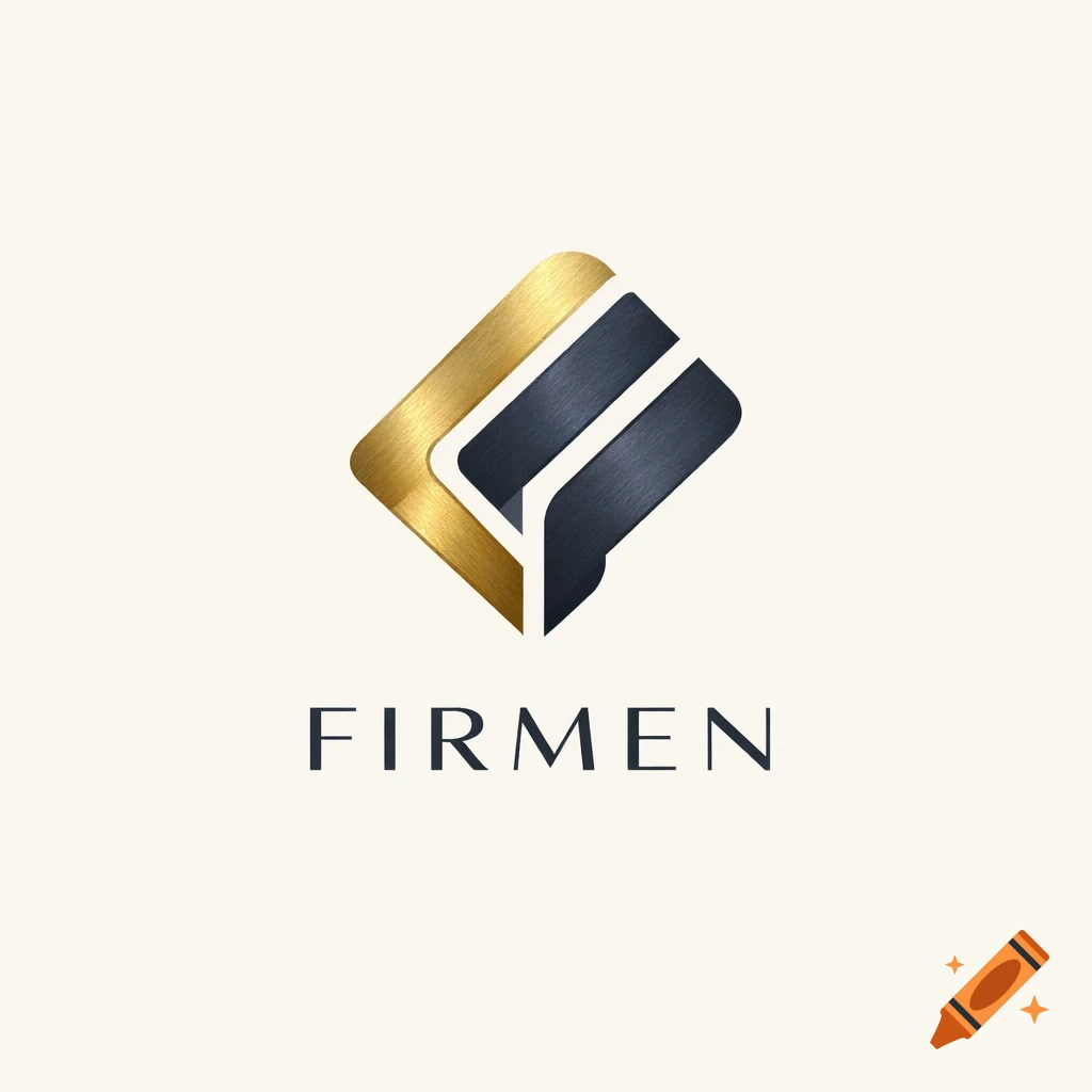 A modern gold and dark grey abstract logo above the word FIRMEN.