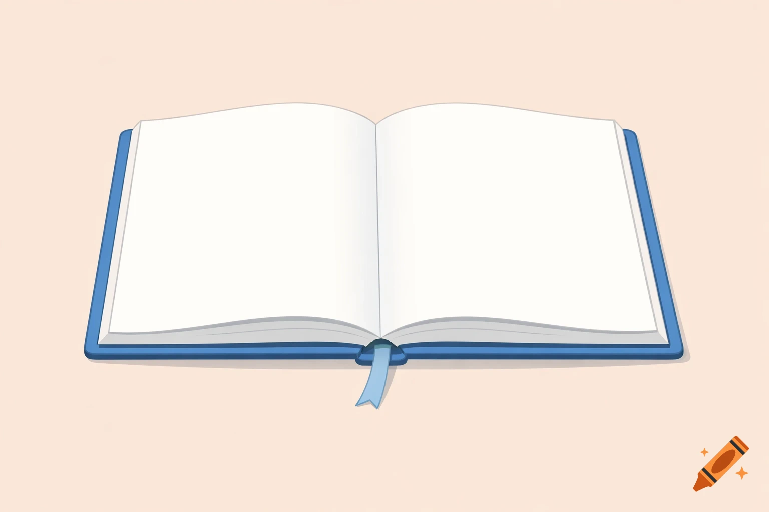 An open, blank blue diary with a light blue bookmark, rendered in a clean cartoon style.