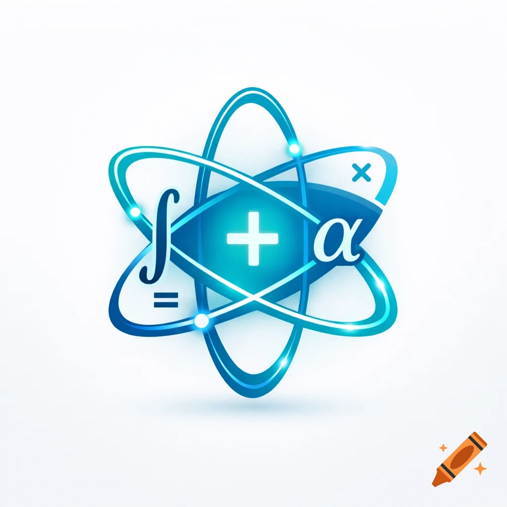 A stylized blue and cyan logo depicting an atom-like structure with glowing orbits surrounding mathematical and scientific symbols including a plus sign, integral, alpha, equals, and multiplication sign.