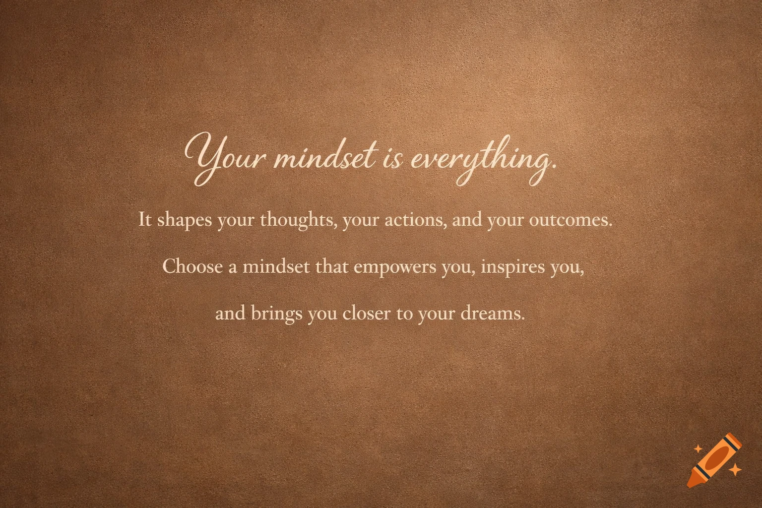 Motivational quote 'Your mindset is everything' in white script on a textured brown background.