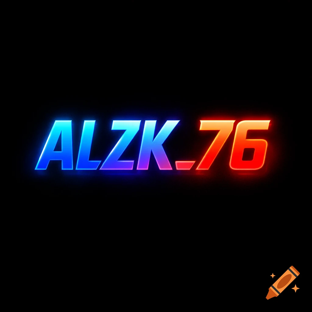 Bold text 'ALZK_76' with a blue to red neon gradient glow against a black background.