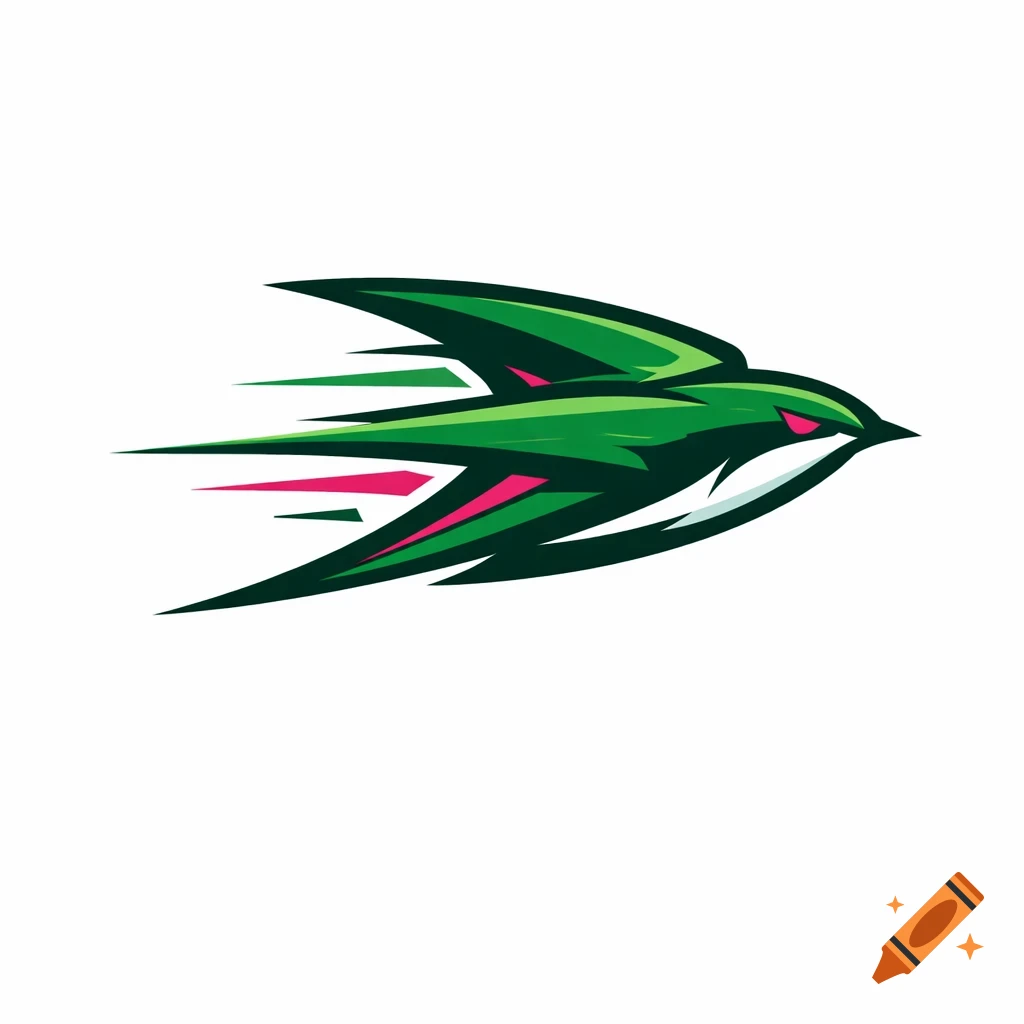 Sleek green and pink swift bird logo with dynamic motion lines, in a modern esports vector style.