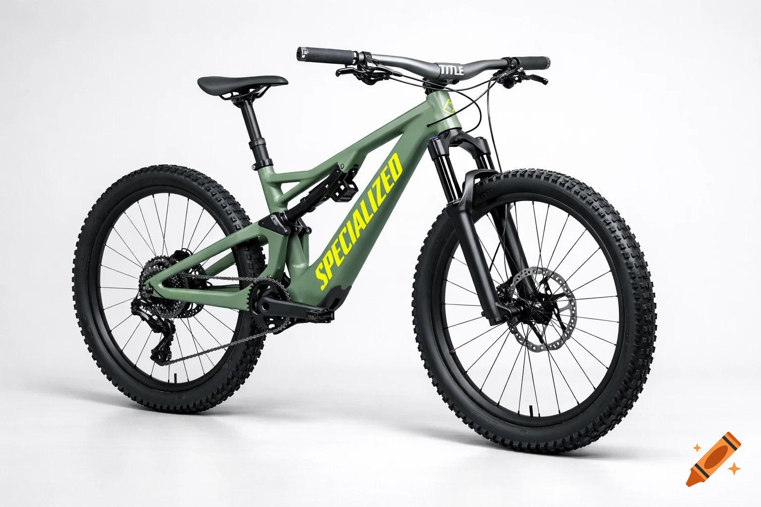 A light matte green Specialized Stumpjumper full-suspension mountain bike with neon yellow logos, dropper post, and hydraulic disc brakes on a clean white background.