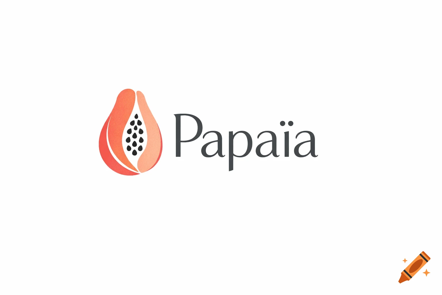 A minimalist logo featuring a stylized papaya fruit icon in shades of red and orange, with black seeds, next to the word 'Papaïa' in a dark gray serif font.