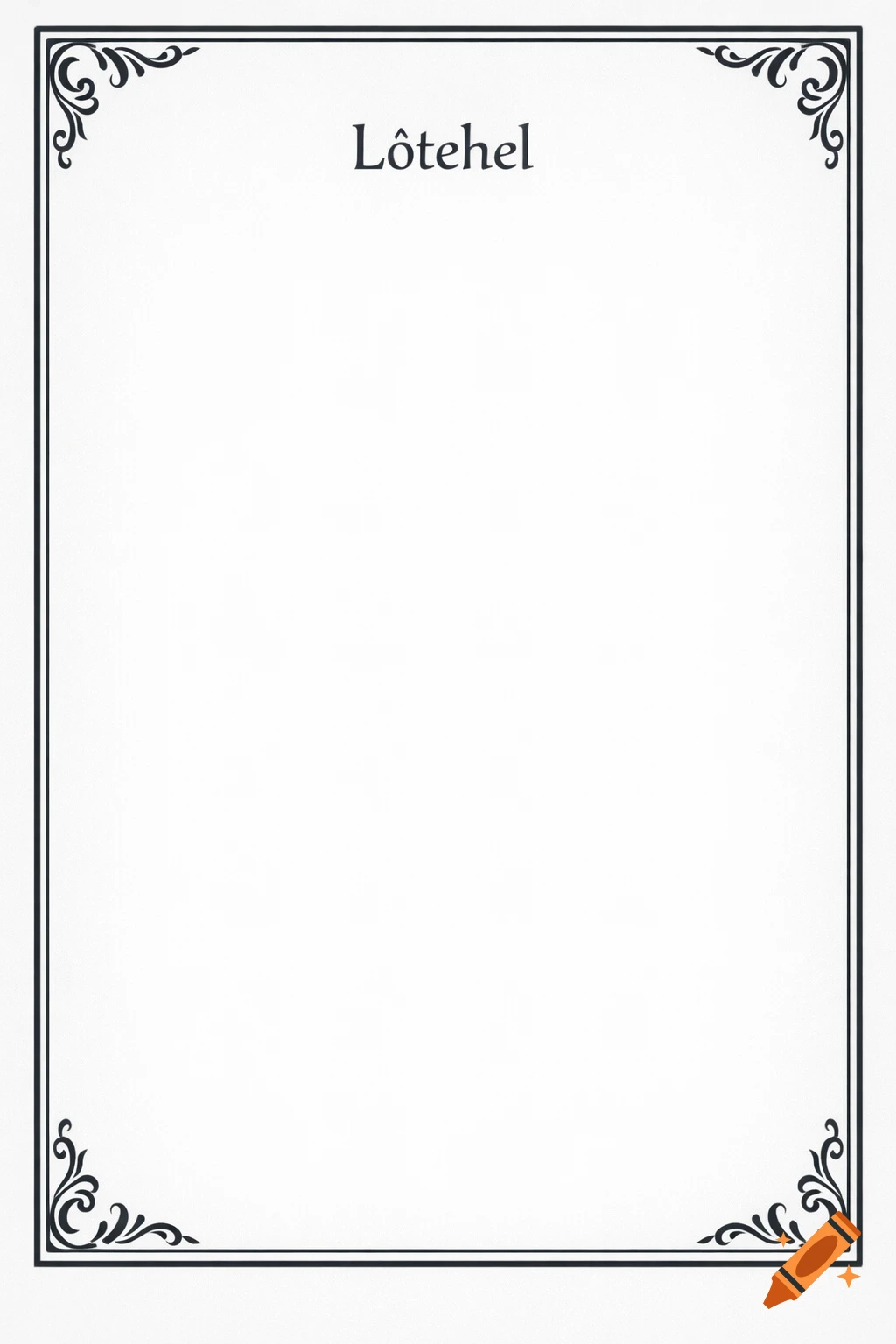Elegant black double-lined frame with ornate corners on a white background, featuring the text 'Lôtehel' at the top.