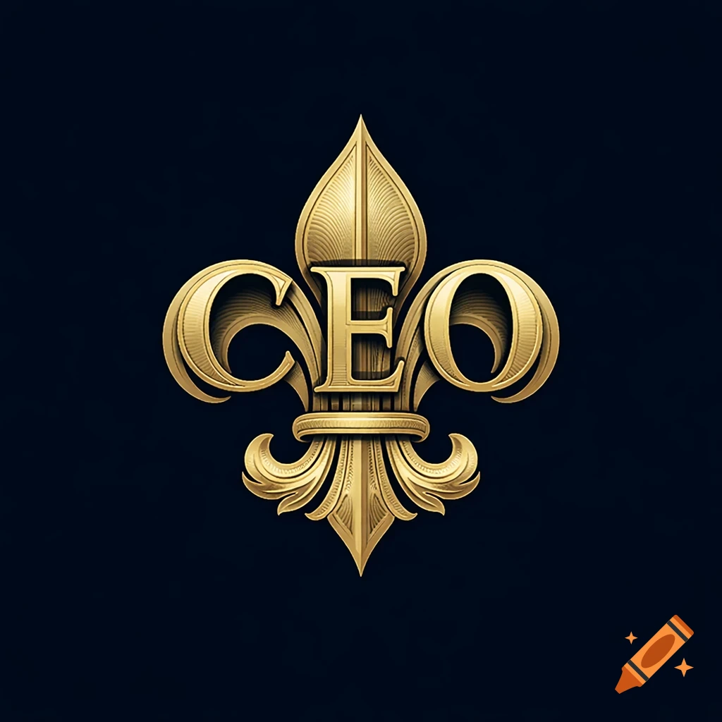 A gold fleur-de-lis emblem with the letters C, E, O integrated into its design, set against a dark blue background.