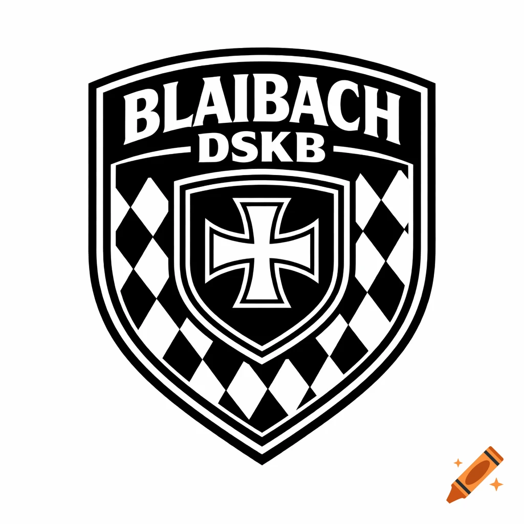 Black and white heraldic shield logo with BLAIBACH and DSKB text, an Iron Cross, and a diamond pattern.