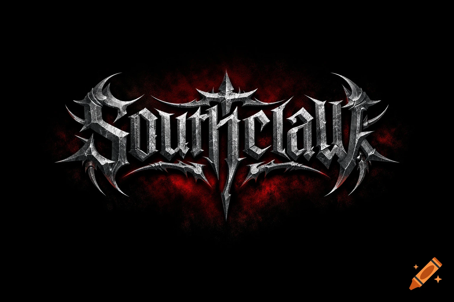 Stylized silver and black 'Southclaw' logo with a dark red smoky background, designed for a metal band.