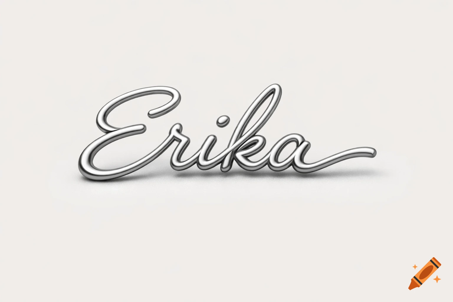 3D metallic silver script of the name Erika on a light off-white background.