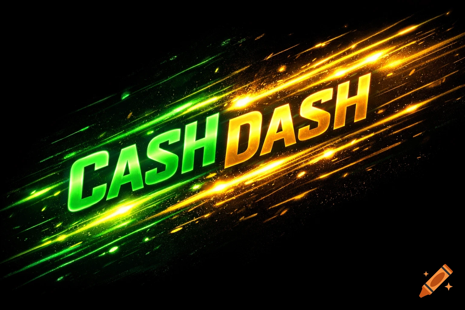 Bold green 'CASH' and gold 'DASH' text diagonally across a black background with dynamic green and yellow light trails and particles.