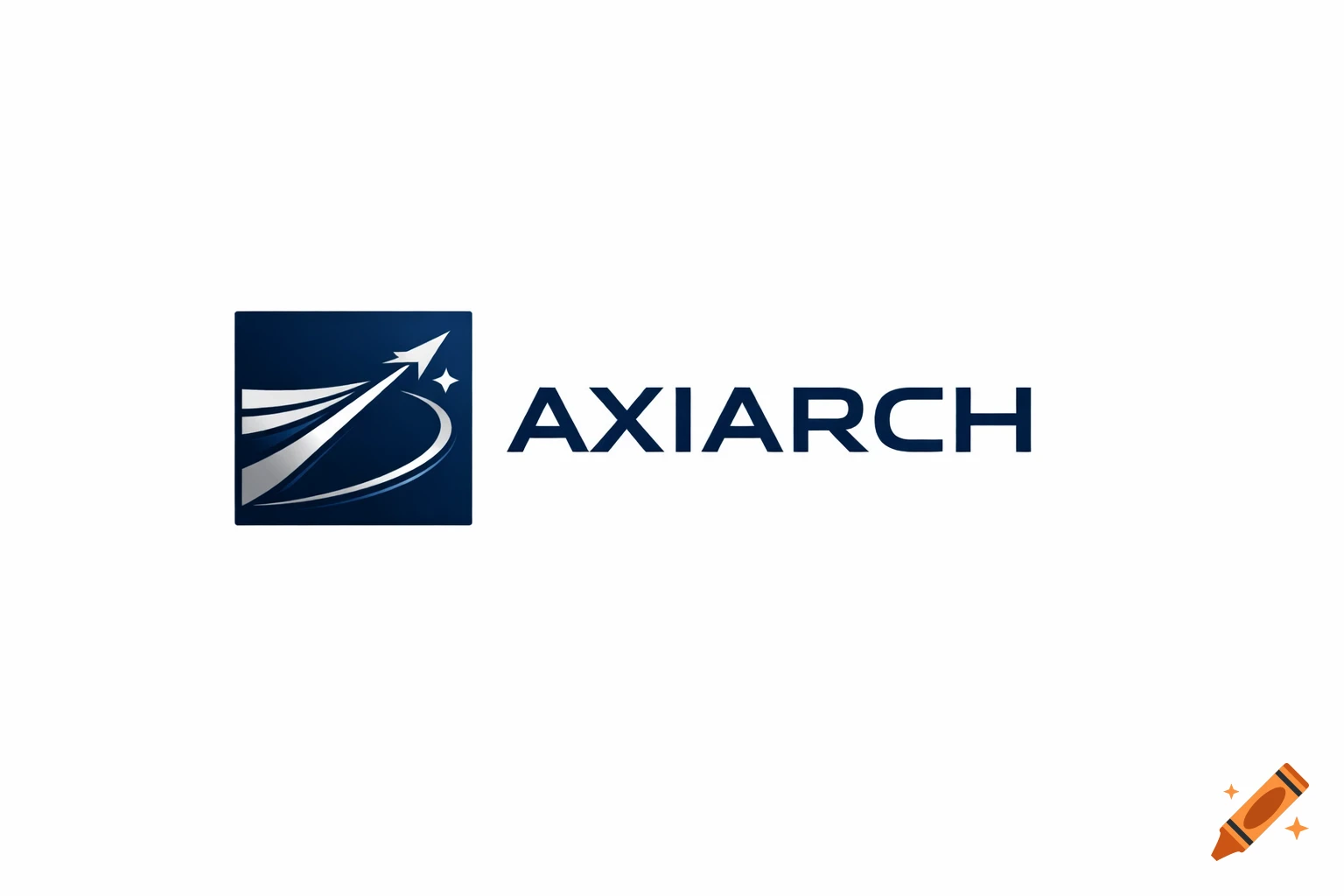A navy blue and silver Axiarch logo with a square emblem depicting an upward-flying rocket with streamlines and stars.