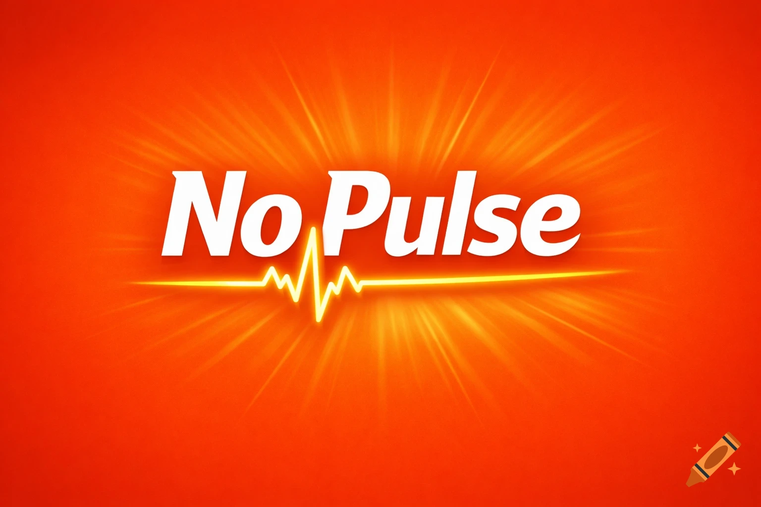 White 'No Pulse' text with a yellow heart monitor line on a radiant orange background, advertising an energy drink.