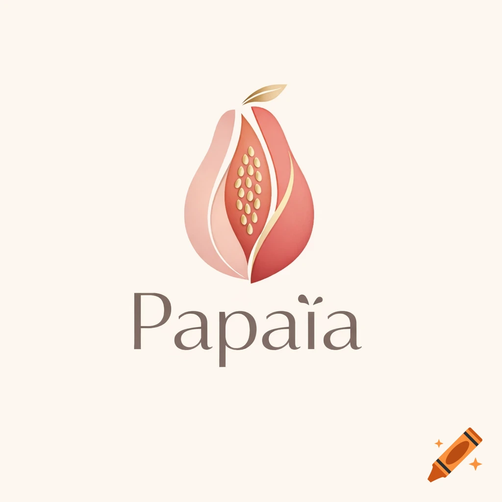 Minimalist logo of a stylized papaya fruit in shades of pink and red, with the word 'Papaïa' below it on a cream background.