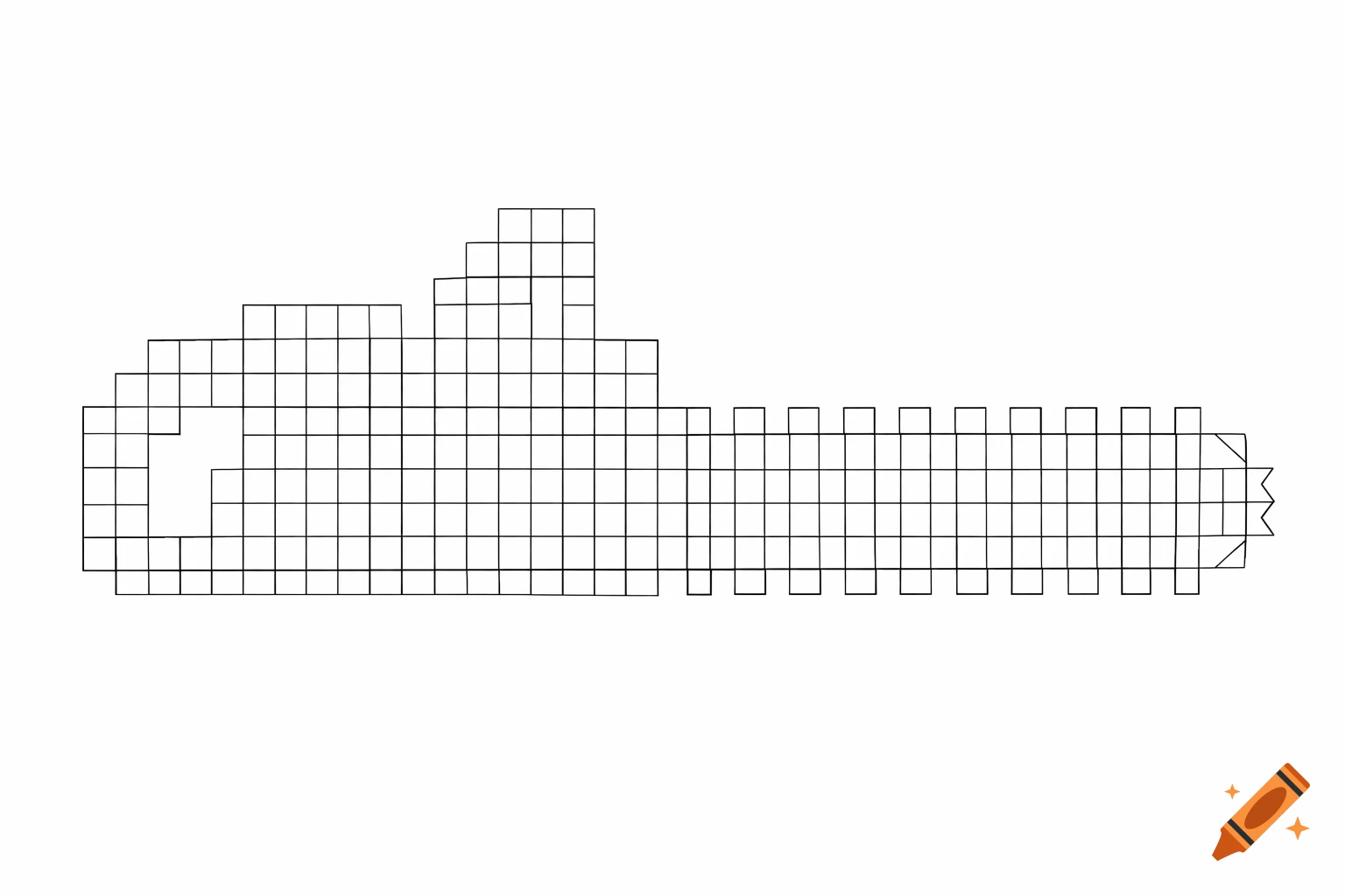 An outline of a chainsaw formed by a grid of black squares on a white background, resembling a color-by-number design.