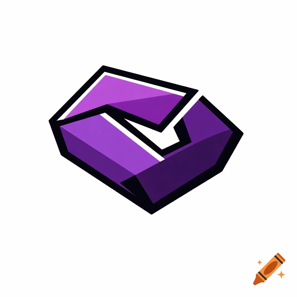 An abstract geometric logo with three shades of purple and black outlines on a white background.