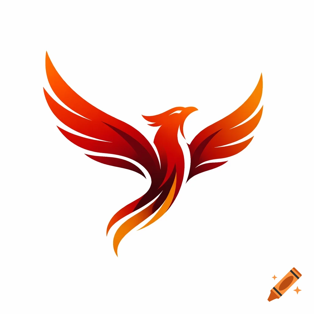 A stylized phoenix logo with wings spread, featuring a gradient of red and orange colors.