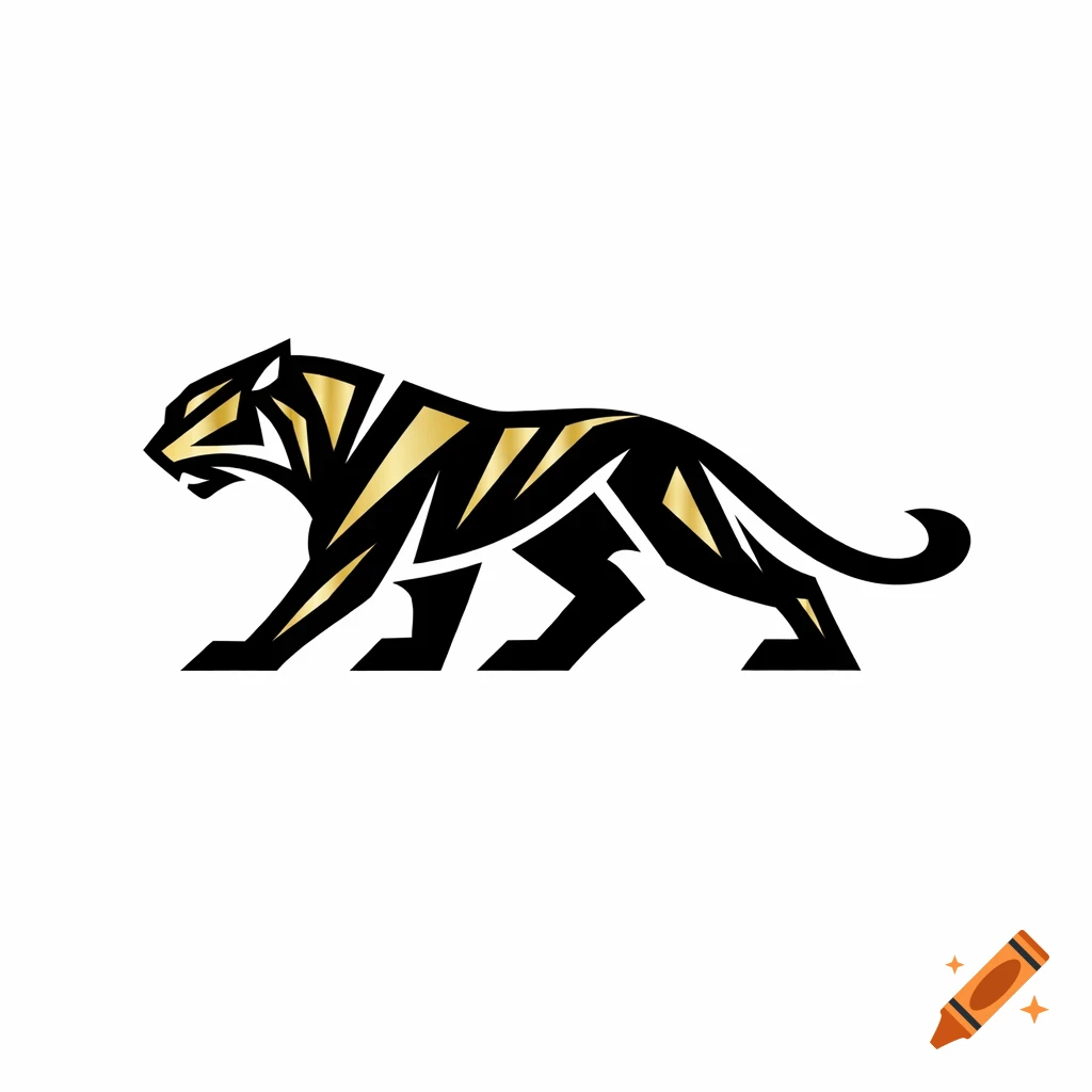 A stylized geometric black and gold tiger logo on a white background.