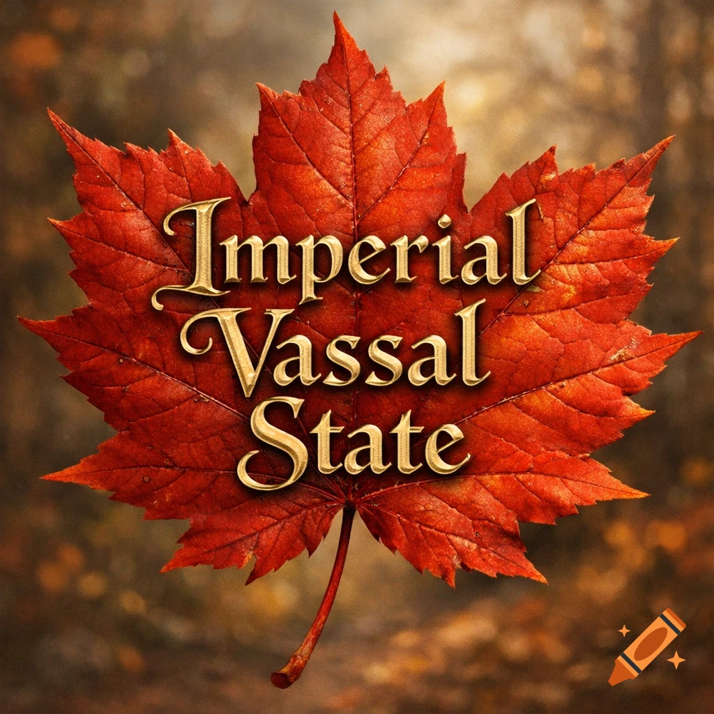 A vibrant red maple leaf with the words "Imperial Vassal State" in ornate gold lettering on its surface.