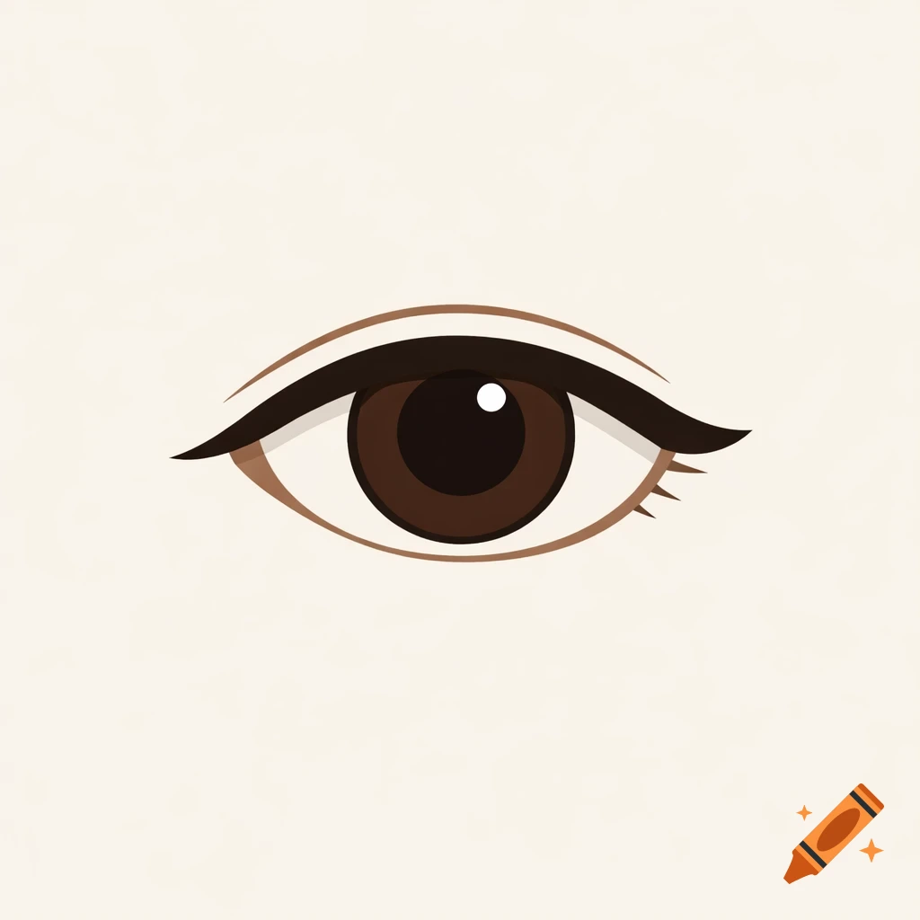 A minimalist vector illustration of a dark brown eye with a slightly hooded upper lid on a light background.
