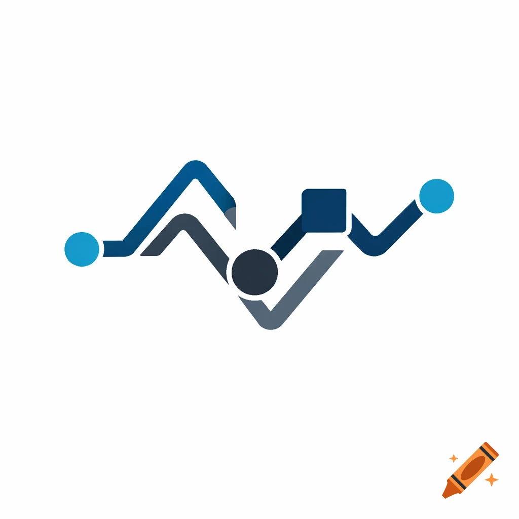 Abstract logo with blue and gray interconnected lines, circles, and a square on a white background.