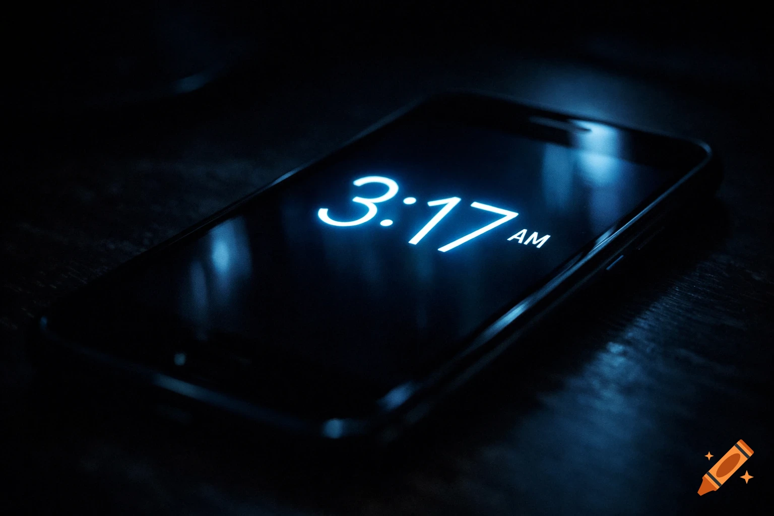 A glowing smartphone screen displays 3:17 AM in a dark, cinematic shot.
