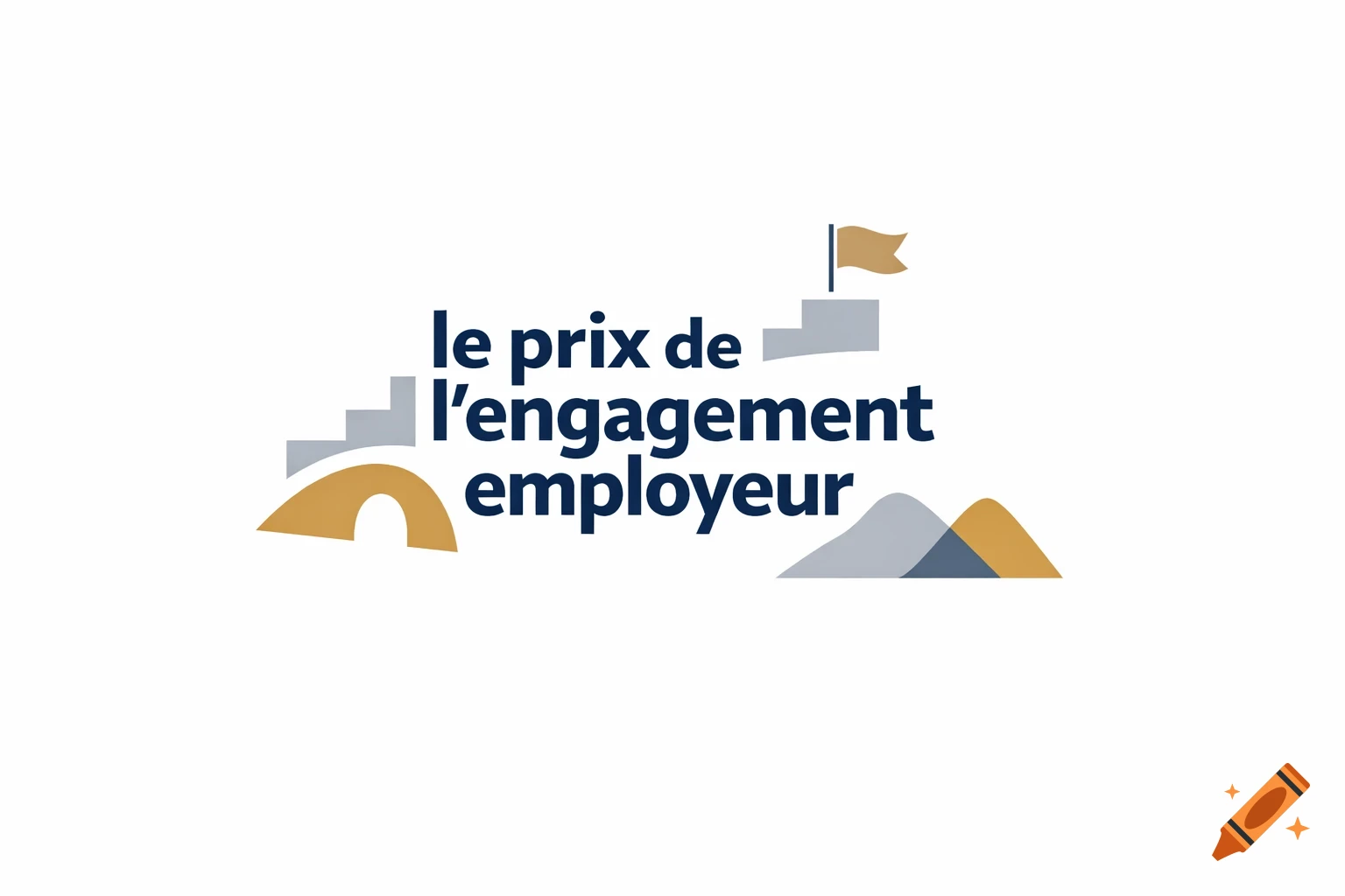 Minimalist corporate logo with blue text 'le prix de l'engagement employeur' and abstract gray and gold shapes.