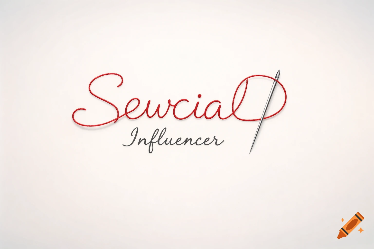 Red thread spells 'Sewcial Influencer' with a silver needle forming part of the 'P' on a light background.