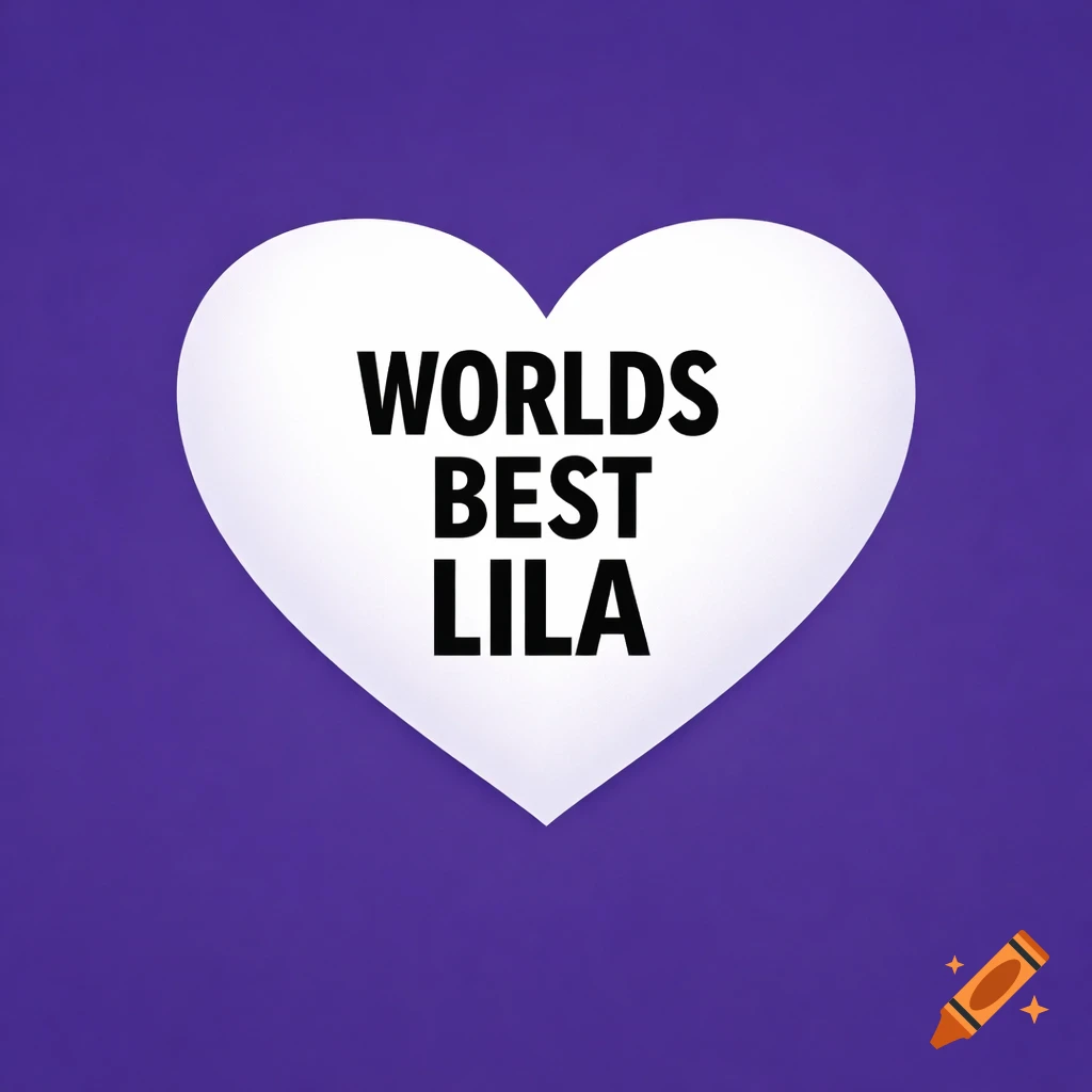 A white heart with 'WORLDS BEST LILA' in black text on a purple background.